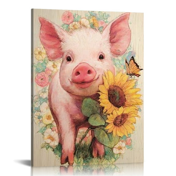 RKSupls Sunflower Pig Canvas Wall Art, Canvas Prints Wall Art for Living Room Bedroom Stairway Office, Art Print Painting for New Year Home Decorations,12x16in