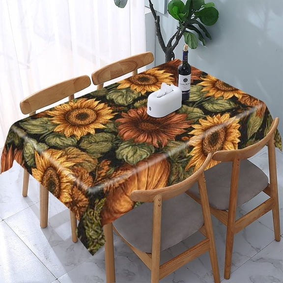 RKSupls Sunflower Pumpkin Pattern Rectangle Dining Tablecloth, Washable Wipeable Stain & Wrinkle Resistant Polyester Tablecloth for Kitchen Picnic Party