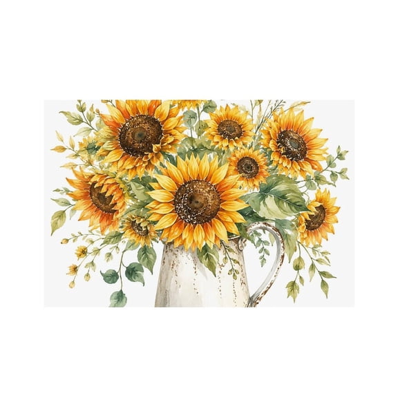 RKSupls Sunflower Watercolor Pitcher Linen Placemats 30x45cm Straight Edge Stain Resistant Washable Non-Slip Table Mats Table for Kitchen Dining Room Home