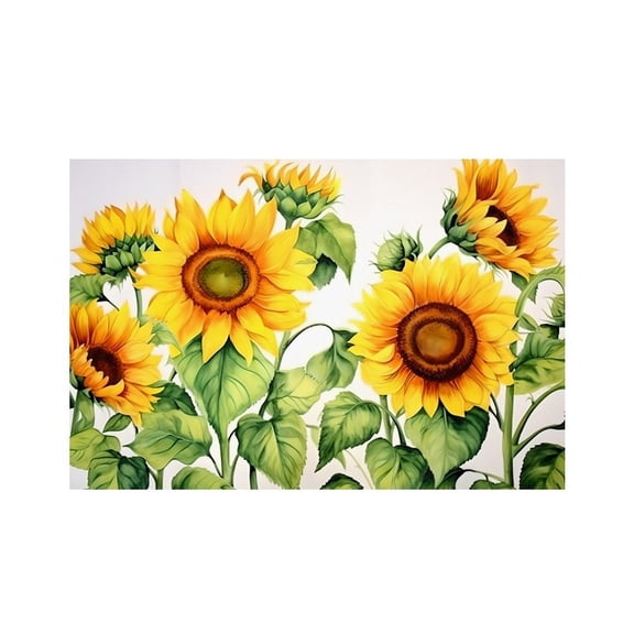 RKSupls Sunflowers Green Leaves Buds Floral Linen Placemats 30x45cm Straight Edge Stain Resistant Washable Non-Slip Table Mats Table for Kitchen Dining Room Home