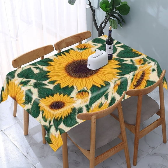 RKSupls Sunflowers Leaves Pattern Rectangle Dining Tablecloth, Washable Wipeable Stain & Wrinkle Resistant Polyester Tablecloth for Kitchen Picnic Party