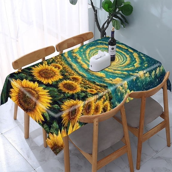 RKSupls Sunflowers Swirl Sky Rectangle Dining Tablecloth, Washable Wipeable Stain & Wrinkle Resistant Polyester Tablecloth for Kitchen Picnic Party