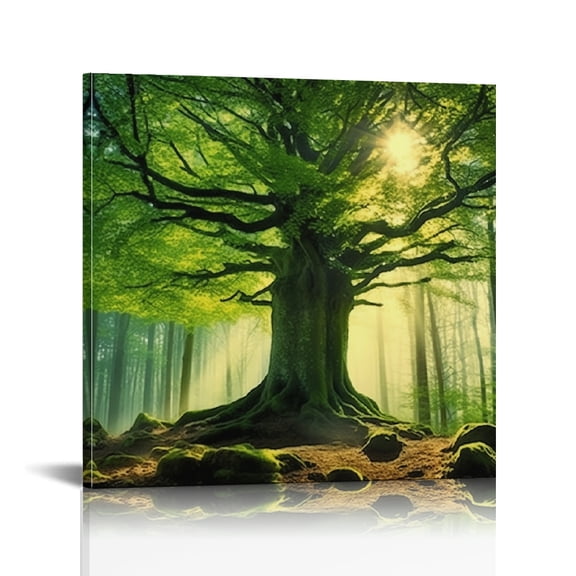 RKSupls Sunlight Forest Tree Green Canvas Art, Modern, Wall Decor Bathroom Bedroom Kitchen Dining Room Home Office Wall Decor Prints