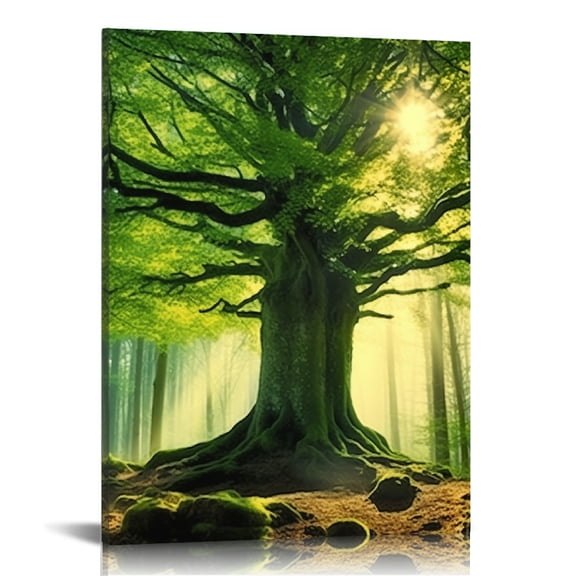 RKSupls Sunlight Forest Tree Green Wall Decor
, Ready to Hang, Canvas Print Bathroom Bedroom Kitchen Dining Room Entryway Wall Decor Prints