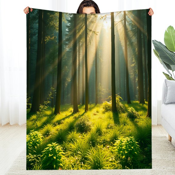 :RKSupls Sunlight Forest Tree Nature Soft Flannel Throw Blanket, Lightweight Fuzzy Warm Cozy Blanket for Couch Bed Home Travel Decor