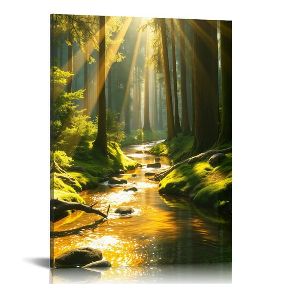 RKSupls Sunlit Forest Stream Canvas Wall Art, Canvas Prints Wall Art for Living Room Bedroom Entryway Office, Art Print Painting for Home Decor