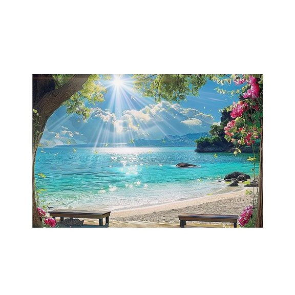 RKSupls Sunny Beach Bench Flowers Linen Placemats 30x45cm Straight Edge Stain Resistant Washable Non-Slip Table Mats Table for Kitchen Dining Room Home