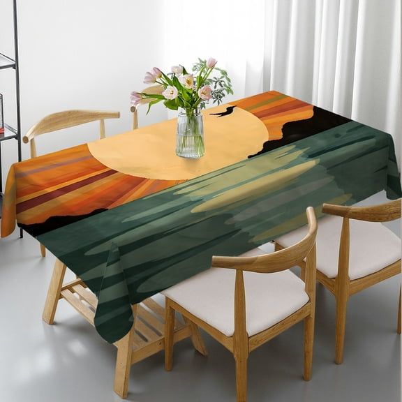 RKSupls Sunset Bird Water Rectangle Dining Tablecloth, Holiday Party Tablecloth - Machine-Made Rectangle Dining Tablecloth, Kitchen Picnic Party
