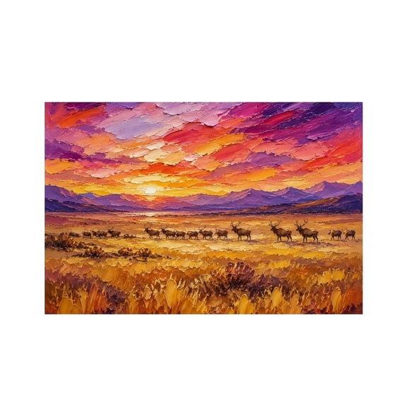 RKSupls Sunset Elk Herd Prairie Linen Placemats 30x45cm Straight Edge Stain Resistant Washable Non-Slip Table Mats Table for Kitchen Dining Room Home