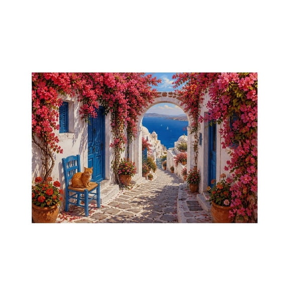 RKSupls Sunset Greek Fishing Village Harbor Linen Placemats 30x45cm Straight Edge Stain Resistant Washable Non-Slip Table Mats Table for Kitchen Dining Room Home