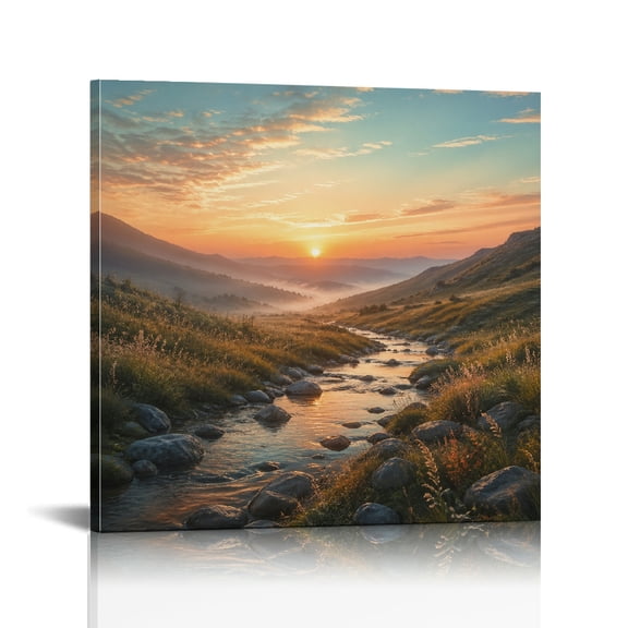 RKSupls Sunset Mountain River  Ready to Hang,  Home Wall Art, Canvas Art Bathroom Bedroom Kitchen Hallway Office Wall Decor Prints