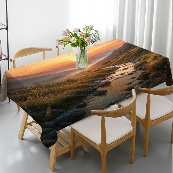 RKSupls Sunset Mountain River Tablecloths for dining table, Machine-Made - 2D Flat Printing Tablecloths rectangle , Cafe, dinner, picnic