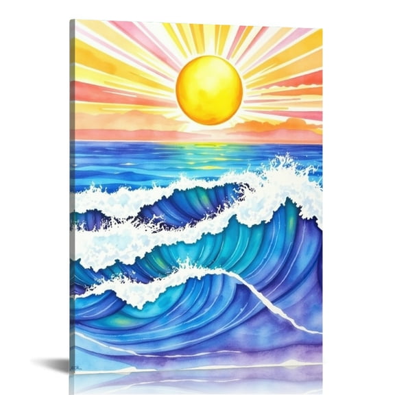 RKSupls Sunset Ocean Wave Canvas Wall Art, Canvas Prints Wall Art for Living Room Bedroom Entryway Office, Art Print Painting for Home Decor