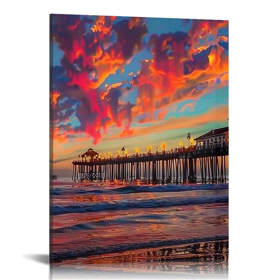 RKSupls Sunset Pier Colorful Clouds  Canvas Print,  Wall Decor
, Canvas Wall Art Bathroom Bedroom Kitchen Dining Room Entryway Wall Decor Prints