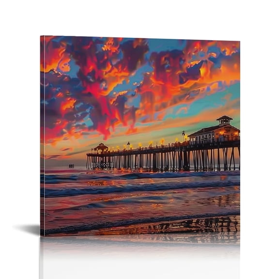 RKSupls Sunset Pier Colorful Clouds Modern, Canvas Art, Ready to Hang Bathroom Bedroom Kitchen Dining Room Home Office Wall Decor Prints
