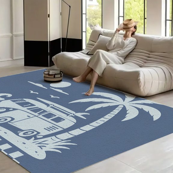 RKSupls Surf Van Beach Palm Tree Retro Soft Fluffy Velvet Area Rug for Living Room Bedroom, Non-Slip Washable Carpet, Modern Minimalist Home Decor Floor Mat