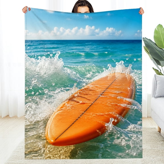 RKSupls Surfboard Ocean  Fuzzy Bedding for the Couch, Tear-Resistant Machine Washable  All-Season Blanket , Soft Throw for Couch, Travel, Camping