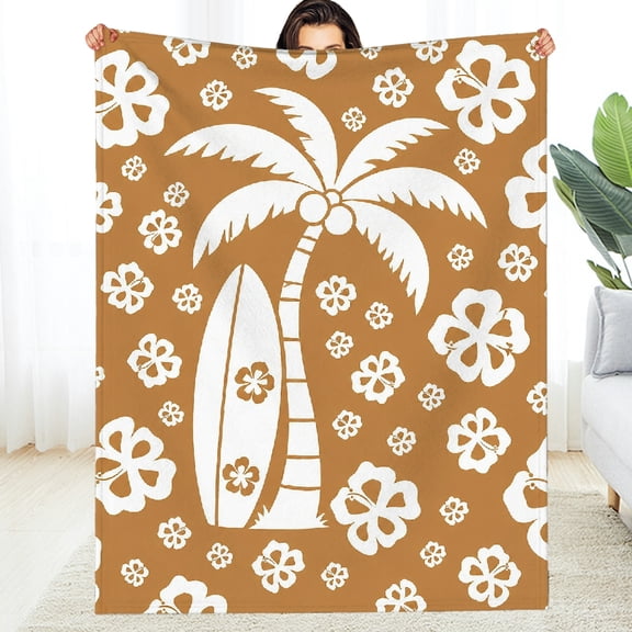 RKSupls Surfboard And Palm Tree Aloha Pattern  Fuzzy Bedding for the Couch, Soft Allergy Soft Flannel Fleece Blanket, Soft Throw for Couch, Travel, Camping