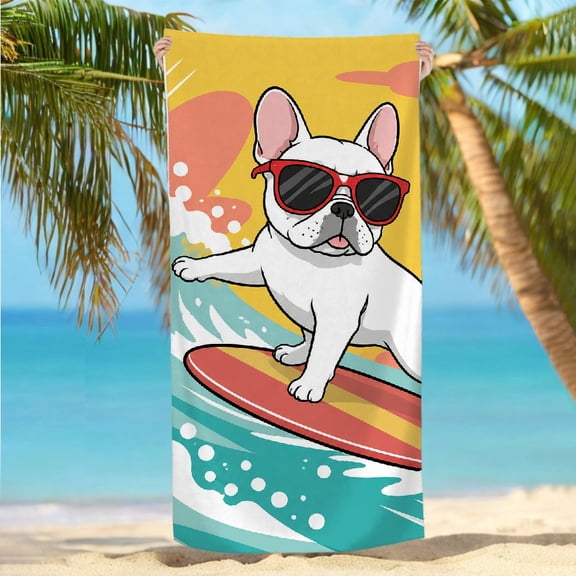 RKSupls Surfing French Bulldog Oversized Microfiber Beach Towel - Machine Washable Ultra-Soft Microfiber, Ideal for Bathroom beach yoga 30x60 in