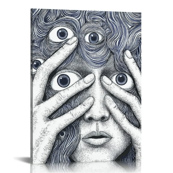 RKSupls Surreal Black White Face Canvas Wall Art, Canvas Prints Wall Art for Living Room Bedroom Stairway Office, Art Print Painting for Home Decorations,12x16in