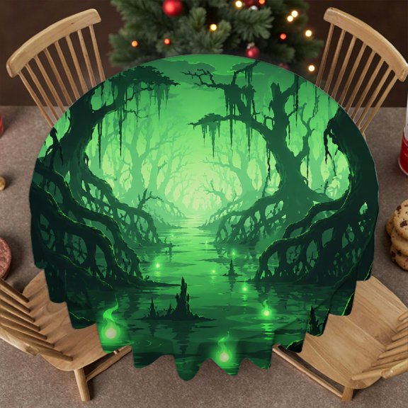 RKSupls Swamp Forest Green Mist Scene Soft, Festive Table Setting - Holiday-Themed Design Round Tablecloth, Wedding, Party, Home Dining