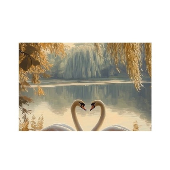 RKSupls Swans Heart Lake Willow Linen Placemats 30x45cm Straight Edge Stain Resistant Washable Non-Slip Table Mats Table for Kitchen Dining Room Home