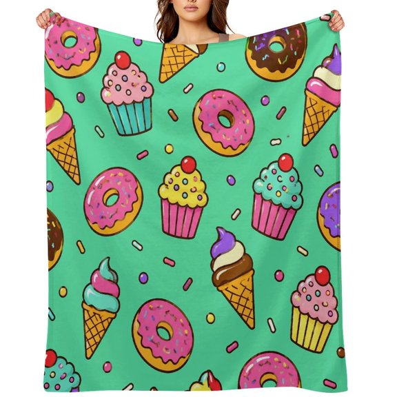 RKSupls Sweet Treats Pattern Green White Goat Wildflower Floral Soft Flannel Throw Blanket, Lightweight Fuzzy Warm Cozy Blanket for Couch Bed Home Travel Decor