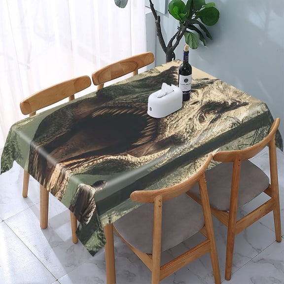 RKSupls T Rex Forest Man Rectangle Dining Tablecloth, Washable Wipeable Stain & Wrinkle Resistant Polyester Tablecloth for Kitchen Picnic Party