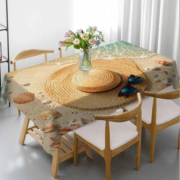 RKSupls Tablecloths for dining table - beach hat sunglasses shell starfish summer Print, Holiday-Themed Design Holiday Party Tablecloth Rectangular Tablecloth, Cafe, dinner, picnic
