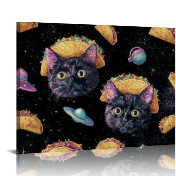 RKSupls Taco Cat Canvas Wall Art, Space Pop Art Wall Decor Print, Modern Artwork for Living Room Bedroom Office Home Decor