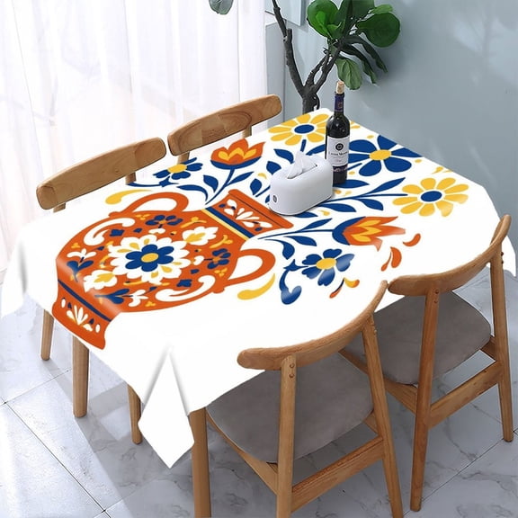 RKSupls Talavera Flower Vase Rectangle Dining Tablecloth, Washable Wipeable Stain & Wrinkle Resistant Polyester Tablecloth for Kitchen Picnic Party