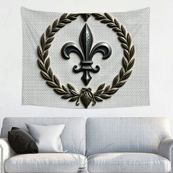 RKSupls Tapestry Wall Hanging Art, Antique Fleur-de-Lis with Laurel Wreath Tapestry Decoration for Daily Bedroom, Dorm, Living Room, Apartment Hallway Home Decor