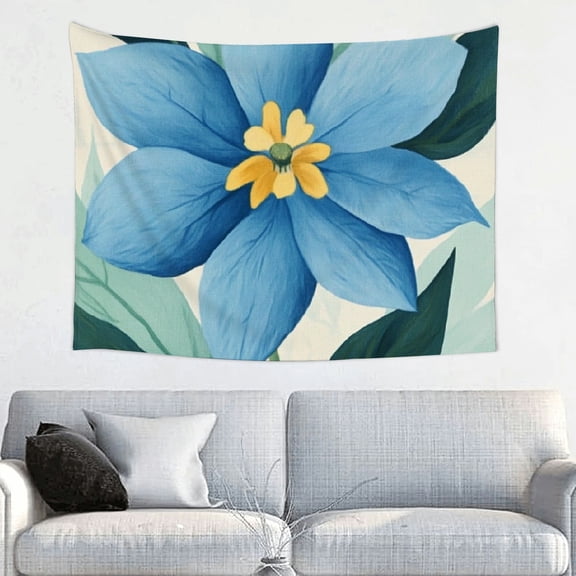 RKSupls Tapestry Wall Hanging Art, Blue Flower Painting Tapestry Decoration for Daily Bedroom, Dorm, Living Room, Apartment Hallway Home Decor