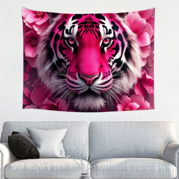 RKSupls Tapestry Wall Hanging Art, Bold Pink Floral Tiger Hibiscus Exotic Tapestry Decoration for Daily Bedroom, Dorm, Living Room, Apartment Hallway Home Decor