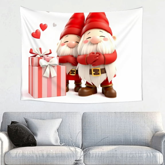 RKSupls Tapestry Wall Hanging Art, Christmas Gnomes Gift Boxes Hearts Tapestry Decoration for Daily Bedroom, Dorm, Living Room, Apartment Hallway Home Decor