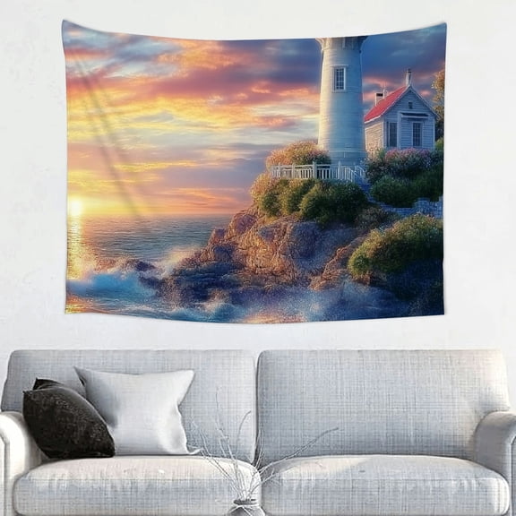 RKSupls Tapestry Wall Hanging Art, Coastal Sunset Lighthouse Tapestry Decoration for Daily Bedroom, Dorm, Living Room, Apartment Hallway Home Decor