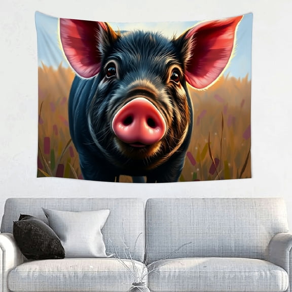 RKSupls Tapestry Wall Hanging Art, Cute Black Piglet Baby Pig Farm Field Tapestry Decoration for Daily Bedroom, Dorm, Living Room, Apartment Hallway Home Decor