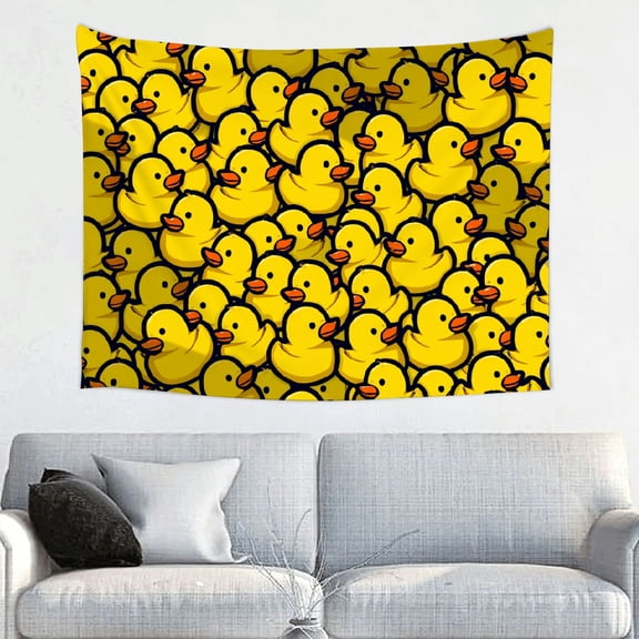 RKSupls Tapestry Wall Hanging Art, Cute Yellow Rubber Duck Pattern Cartoon Whimsical Tapestry Decoration for Daily Bedroom, Dorm, Living Room, Apartment Hallway Home Decor