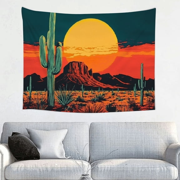 RKSupls Tapestry Wall Hanging Art, Desert Cactus Sunset Tapestry Decoration for Daily Bedroom, Dorm, Living Room, Apartment Hallway Home Decor