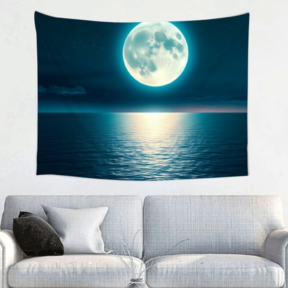 RKSupls Tapestry Wall Hanging Art, Full Moon Over Ocean at Night Tapestry Decoration for Daily Bedroom, Dorm, Living Room, Apartment Hallway Home Decor