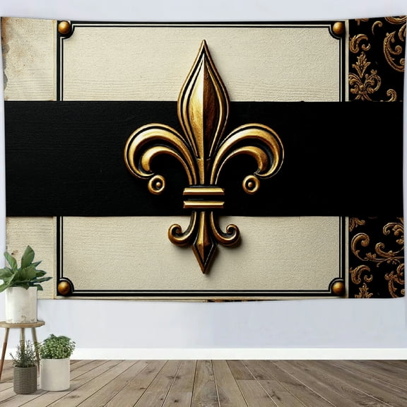 RKSupls Tapestry Wall Hanging Art, Gold Fleur De Lis Damask Vintage French Royal Tapestry Decoration for Daily Bedroom, Dorm, Living Room, Apartment Hallway Home Decor