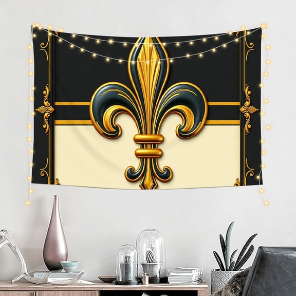 RKSupls Tapestry Wall Hanging Art, Gold Fleur-de-Lis Ornate Frame Tapestry Decoration for Daily Bedroom, Dorm, Living Room, Apartment Hallway Home Decor