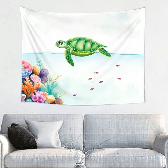 RKSupls Tapestry Wall Hanging Art, Green Sea Turtle Coral Reef Ocean Tapestry Decoration for Daily Bedroom, Dorm, Living Room, Apartment Hallway Home Decor