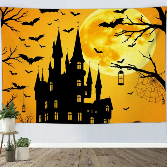 RKSupls Tapestry Wall Hanging Art, Haunted Castle Bats Moon Tapestry Decoration for Daily Bedroom, Dorm, Living Room, Apartment Hallway Home Decor