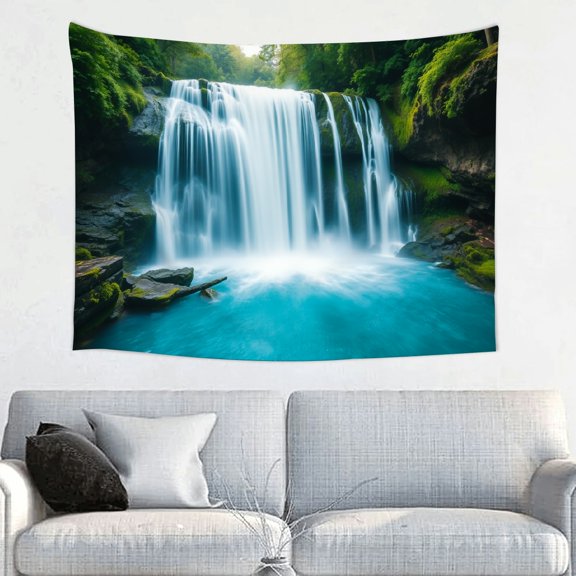 RKSupls Tapestry Wall Hanging Art, Lush Forest Waterfall Tapestry Decoration for Daily Bedroom, Dorm, Living Room, Apartment Hallway Home Decor