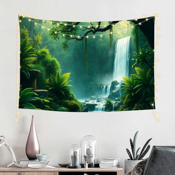 RKSupls Tapestry Wall Hanging Art, Lush Jungle Waterfall Tropical Rainforest Scenic Tapestry Decoration for Daily Bedroom, Dorm, Living Room, Apartment Hallway Home Decor