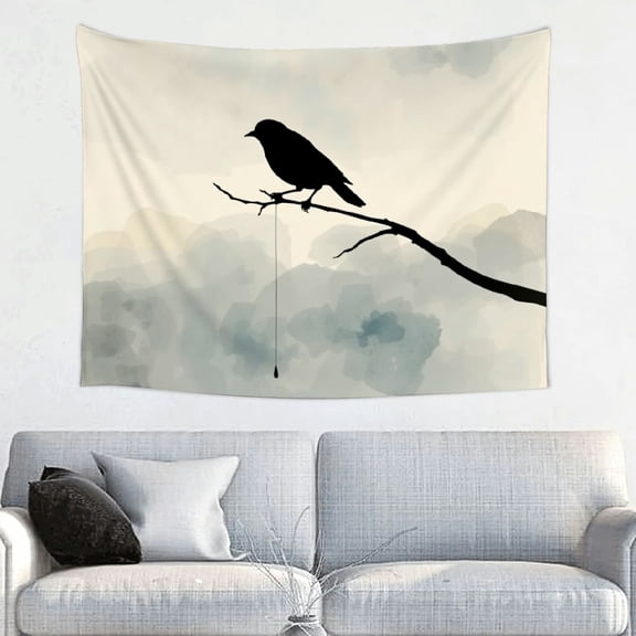 RKSupls Tapestry Wall Hanging Art, Minimalist Bird Silhouette Watercolor Branch Tapestry Decoration for Daily Bedroom, Dorm, Living Room, Apartment Hallway Home Decor