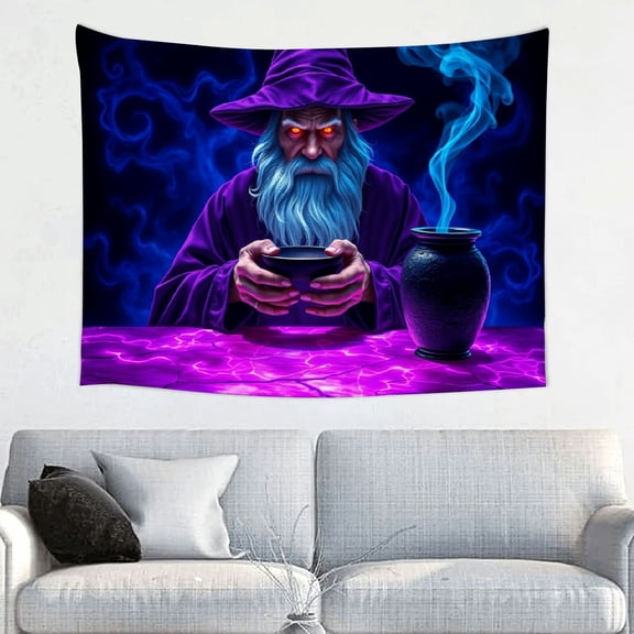 RKSupls Tapestry Wall Hanging Art, Mysterious Wizard with Purple Magic Tapestry Decoration for Daily Bedroom, Dorm, Living Room, Apartment Hallway Home Decor