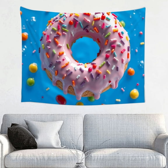 RKSupls Tapestry Wall Hanging Art, Pink Donut Sprinkle Cute Sweet Food Art Tapestry Decoration for Daily Bedroom, Dorm, Living Room, Apartment Hallway Home Decor