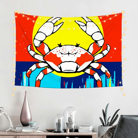 RKSupls Tapestry Wall Hanging Art, Pop Art Crab Sunset Tapestry Decoration for Daily Bedroom, Dorm, Living Room, Apartment Hallway Home Decor